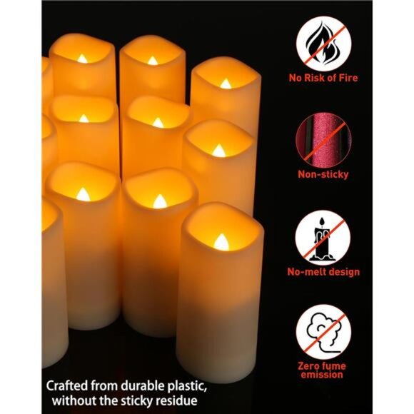 12 Pc Flameless LED Candles with Remote & Timer, Outdoor Waterproof,  Flickering - Picture 5 of 7